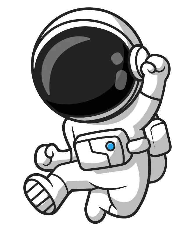 Astronaute souriant, mascotte de Deladev, développeur web freelance à Troyes et Nevers