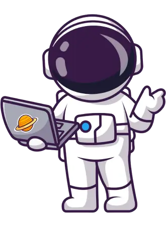 Astronaute tenant un ordinateur, illustrant la création de sites internet sur mesure